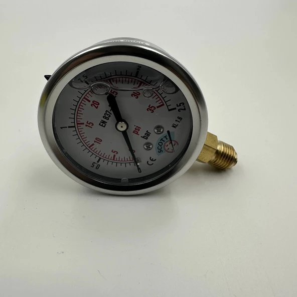 Manometre Gliserinli Alttan Çıkışlı Q63 - 0 - 2.5 Bar 1/4 - Resim 3