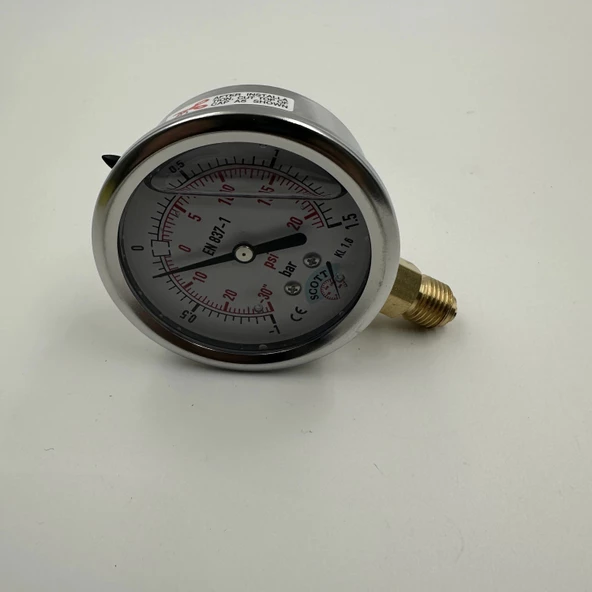 Manometre Gliserinli Alttan Çıkışlı Q63 - 0 - 1 + 1.5 Bar 1/4 - Resim 3