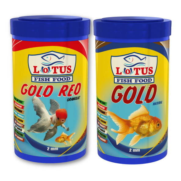 Amore Goldy Mix Granules 125 ml, Lotus Gold Red ve Natural 250 ml Japon Balığı Yemi, Vitamin Seti - 6