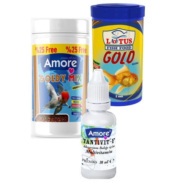 Amore Goldy Mix Granules Ve Gold Naturel 125ml + 100ml Japon Balık Yemi Ve Vitamini