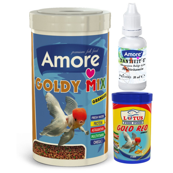 Amore Goldy Mix 1000ml, Lotus Gold Red Granules 100ml Japon Balığı Yemi Ve Vitamini