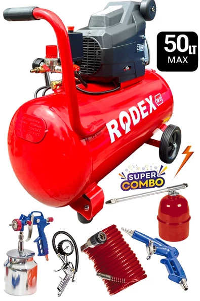 STAXX Yüksek Performans %100 Bakır Sargılı Orjinal RODEX Serisi 50Lt 2HP Hızlı Dolum Hava Kompresör