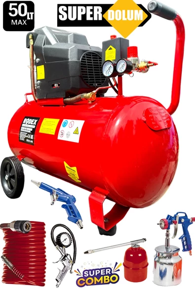 STAXX Yüksek Performans %100 Bakır Sargılı Orjinal RODEX Serisi 50Lt 2HP Hızlı Dolum Hava Kompresör - 2