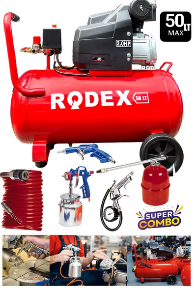 STAXX Yüksek Performans %100 Bakır Sargılı Orjinal RODEX Serisi 50Lt 2HP Hızlı Dolum Hava Kompresör - 3