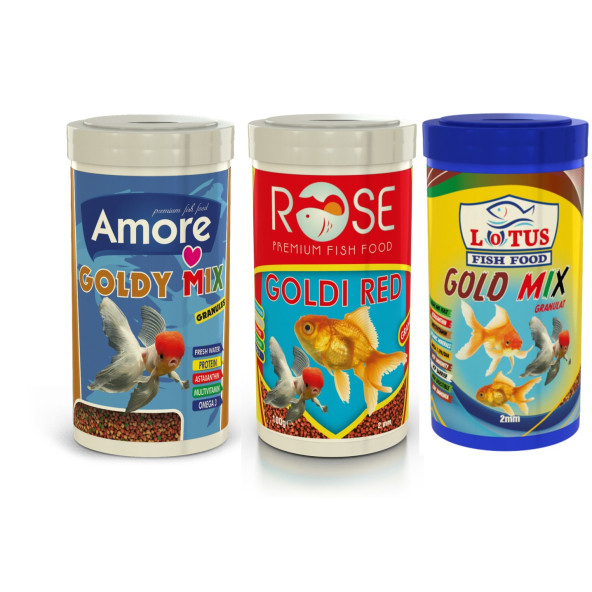Amore Goldy Mix 250ml + Rose Goldi Red 250ml + Lotus Gold Mix 250 Ml Kutu Japon Balığı Yemi