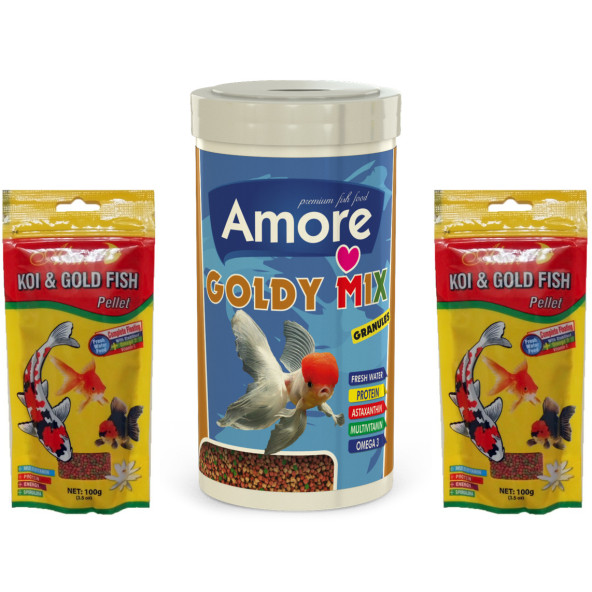 Amore Goldy Mix Granules 1000ml Bağışıklık Desteği Japon Balık Yemi Ve Ahm Koi Goldfish Pellet 2x100g