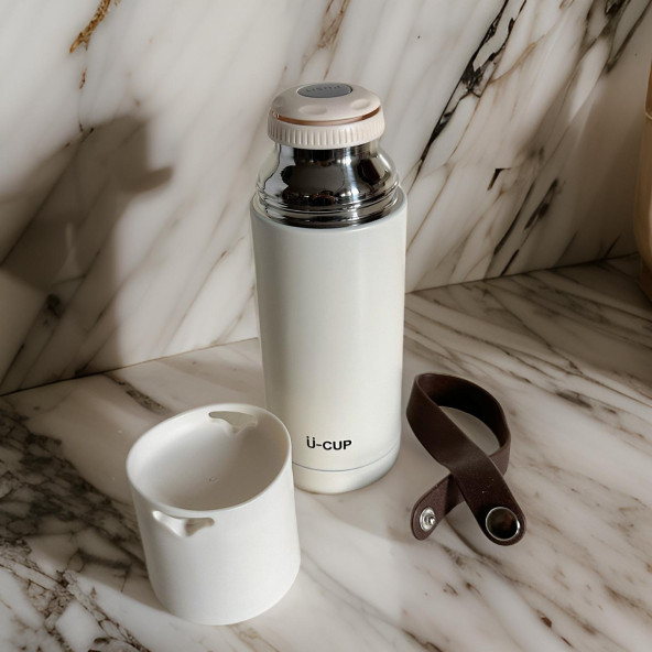 Stainless Steel Bardaklı Kayışlı 350 Ml Günlük , Şık, Modern , Hediyelik Termos . - 2