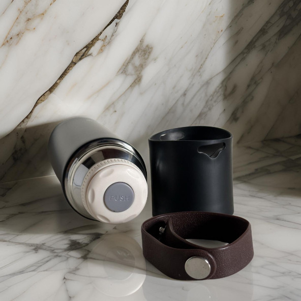 Stainless Steel Bardaklı Kayışlı 350 Ml Günlük , Şık, Modern , Hediyelik Termos . - 2