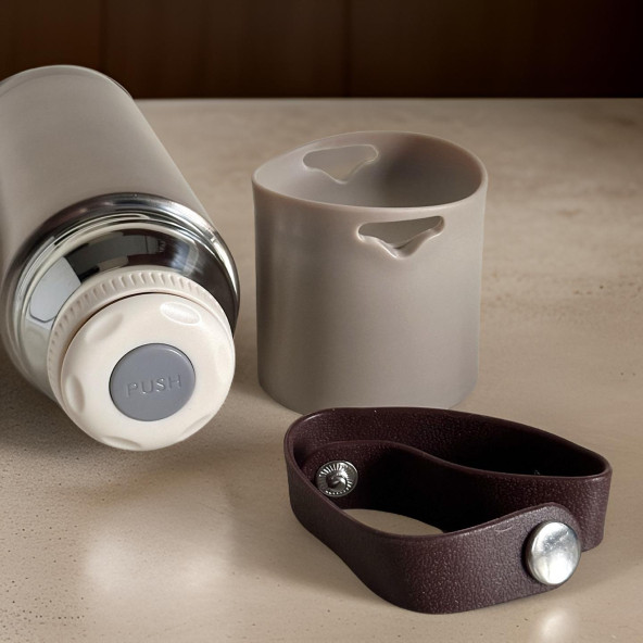 Stainless Steel Bardaklı Kayışlı 350 Ml Günlük , Şık, Modern , Hediyelik Termos . - 2