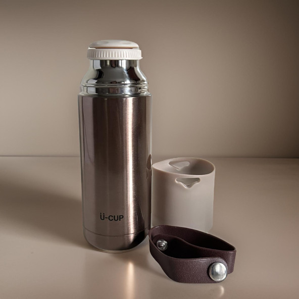 Stainless Steel Bardaklı Kayışlı 350 Ml Günlük , Şık, Modern , Hediyelik Termos . - 3