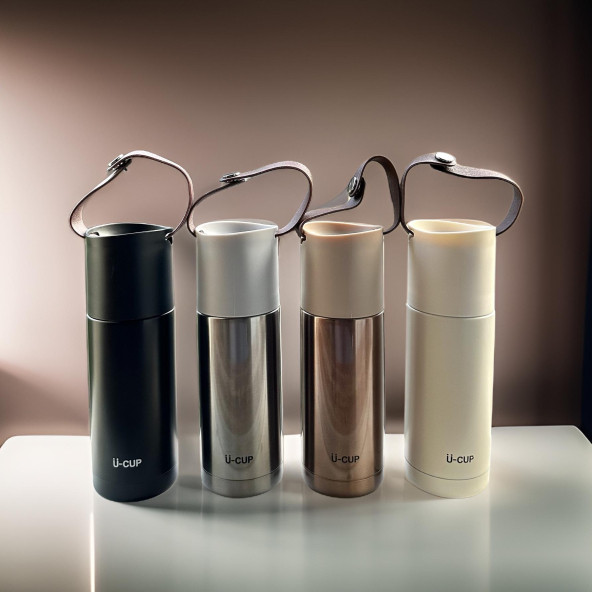 Stainless Steel Bardaklı Kayışlı 350 Ml Günlük , Şık, Modern , Hediyelik Termos . - 5