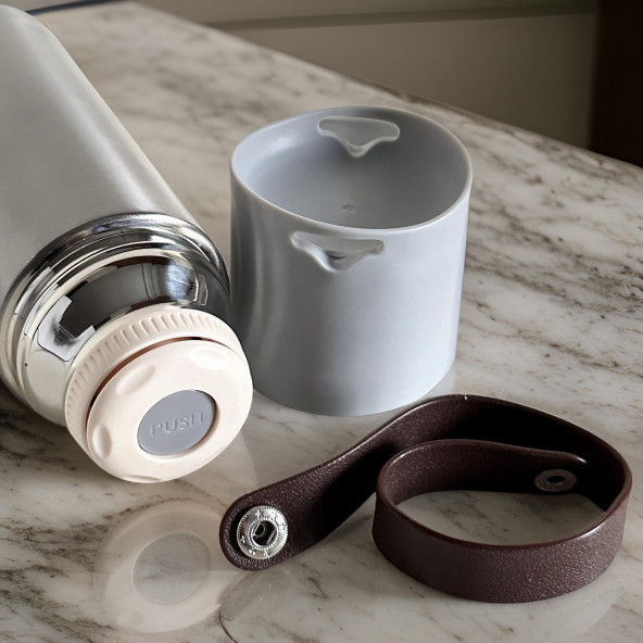 Stainless Steel Bardaklı Kayışlı 350 Ml Günlük , Şık, Modern , Hediyelik Termos . - 3