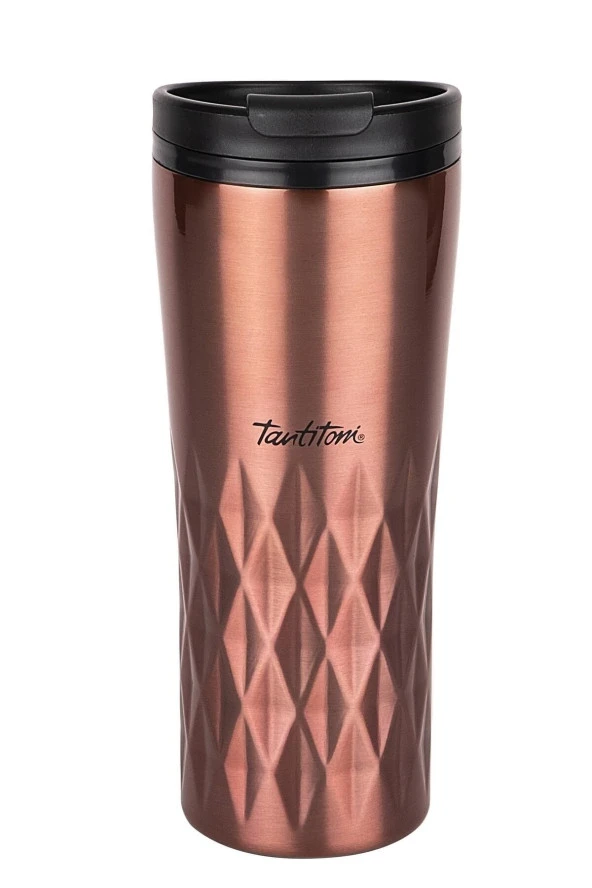 Pembe Rose Gold Yıldız Desenli Paslanmaz Çelik Termos Bardak 470ml