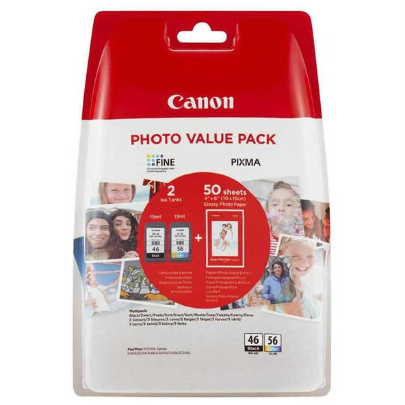 Canon PG-46/CL-56 2'li Paket Kartuş (Kağıt Hediye) Siyah+Renkli (Orjinal) ürün görseli 1