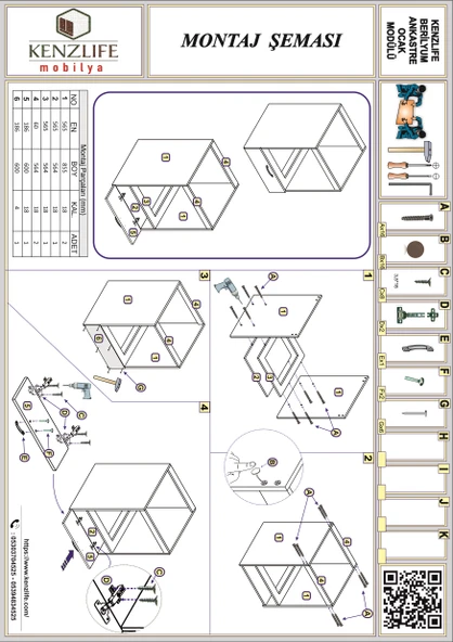 Kenzlife ankastre modülü kabini berilyum byz fırın ocak dolabı kapaklı - 4