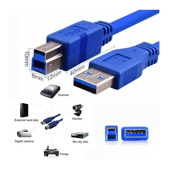 1.5M USB 3.0 YAZICI KABLOSU 1,5 METRE ERKEK ERKEK PRİNTER KABLO USB YAZICI KABLOSU(KABLO UCUNA DİKKAT AÇIKLAMAYI OKU)