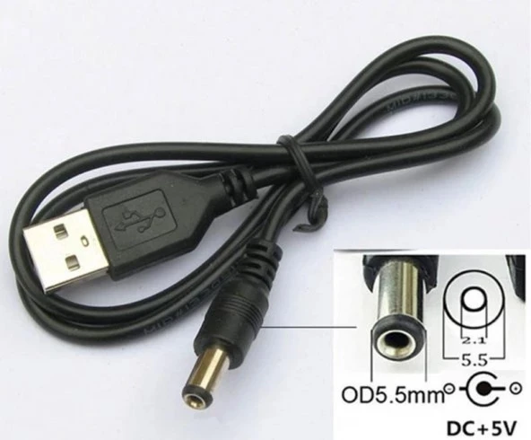 Navidata Usb To Dc 5.5x2.1mm Kalın Power kablo Güç Çevirici Adaptör Kablosu5,5x2,1mm 1,5m usb kablo