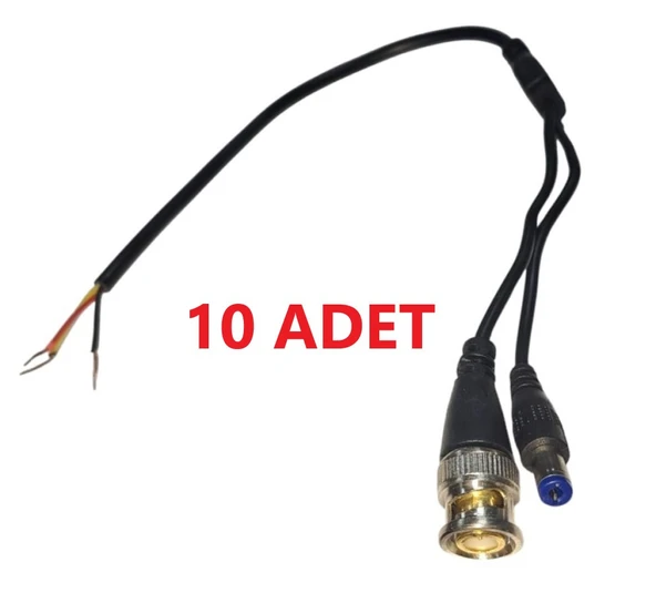 10LU BNC HAZIR KABLO DC POWER JACK ERKEK CCTV KAMERA BNC UÇ HAZIR BNC + POWER KABLO ( ERKEK) 10 ADET