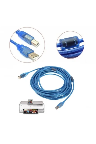 Navidata 10m Usb Yazıcı Kablosu Kaliteli - Çift Filtreli - Mavi - Usb 2.0 10 Metre Yazıcı Kablo - 3