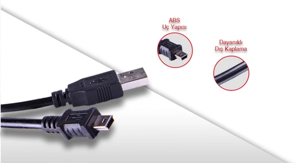 QPORT Q-USBKM1.5 1.5 METRE 5 PİN KAMERA USB 2.0 ŞARJ DATA KABLOSU 1,5M 5PİN MİNİ USB KABLO - 3