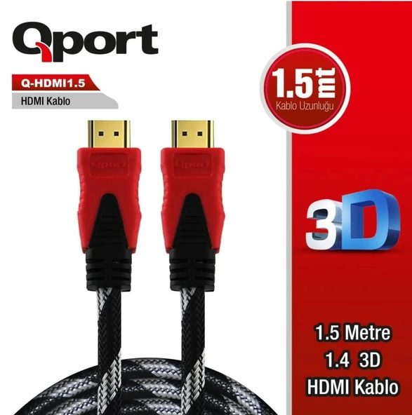 Qport q-hdmı1.5 Hdmi To Hdmi 1.5 M 1.4 3D Altın Uçlu Kablo Q Hdmi1.5 Q Hdmi