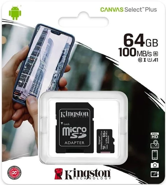 Kingston Microsd 64gb Canvas Select Plus Sdcs2/64gb Class10 Hafıza Kartı