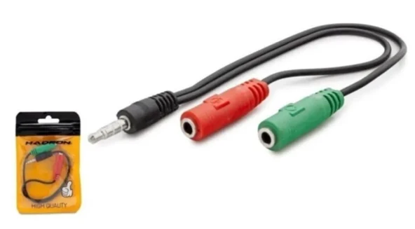 HADRON HN4708 KULAKLIK MİKROFON KULAKLIK AYIRICI MİKROFON ÇEVİRİCİ DÖNÜŞTÜRÜCÜ KABLO 20 CM 2 DİŞİ 1 ERKEK