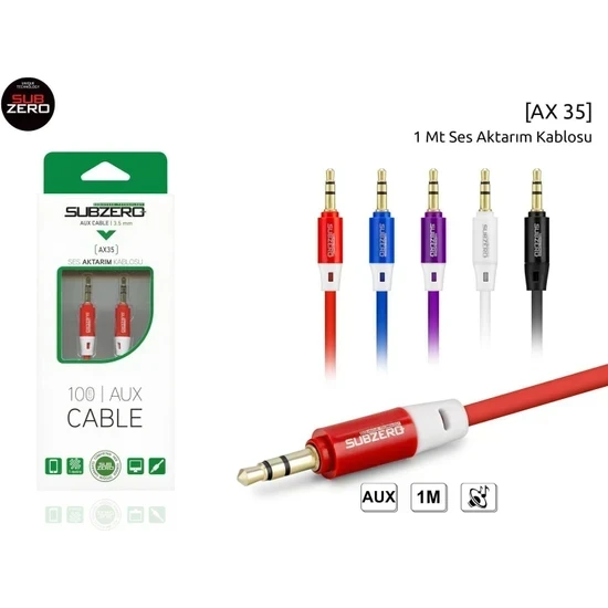 SUBZERO AX35 1M AUX KABLO 3.5MM 1 METRE SES KABLOSU-KIRMIZI - 4