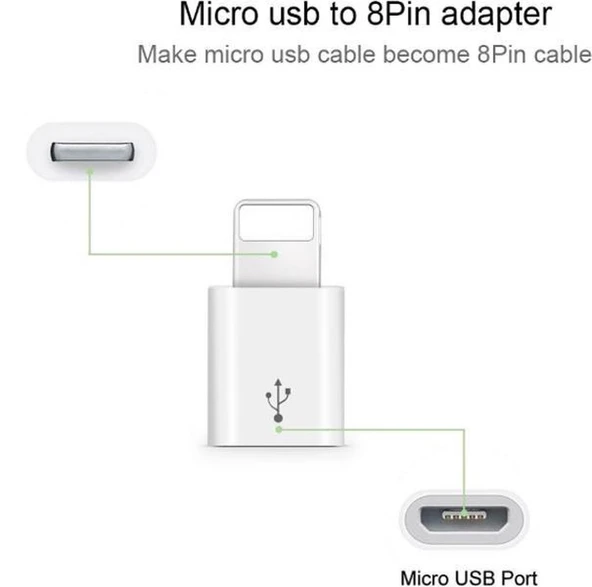 Micro Usb iOS Uyumlu iPhone Lightning Çevirici Micro İphone Dönüştürücü Adaptör - 2