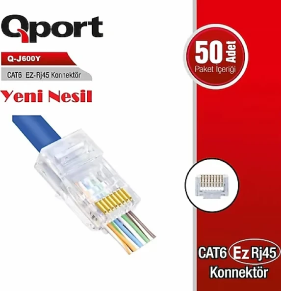 Q-J600Y CAT6 50 ADET EZ-RJ45 JACK YENi NESiL KONNEKTÖR