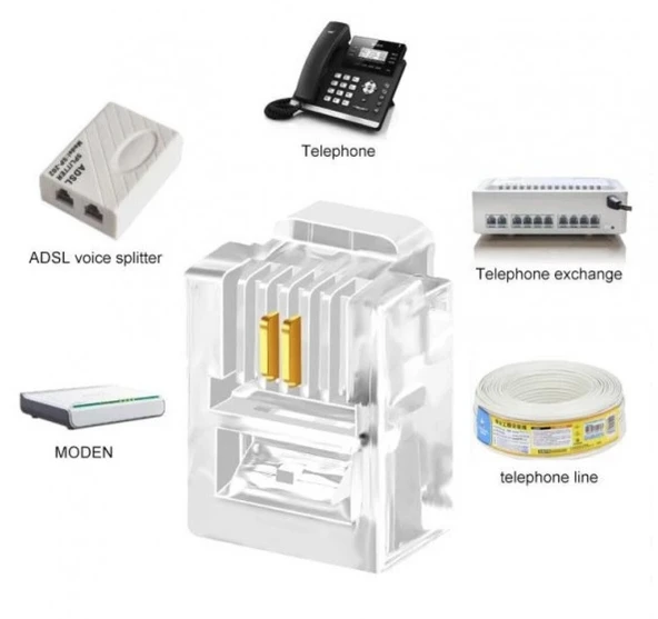 Rj11 Telefon Soketi RJ11 Konnektör 6p/2c 100 Adet RJ11 Jack - 2