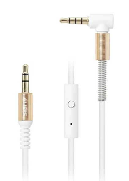 Auris Ars-au03 Mikrofonlu Aux Kablo 3.5mm Yaylı Altın Uçlu Beyaz - 2