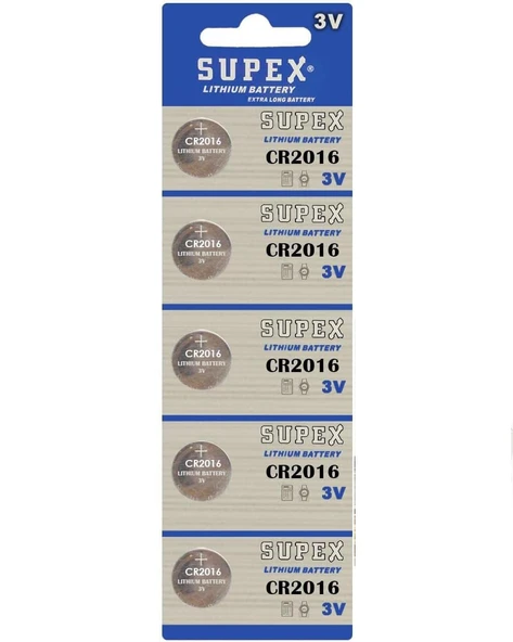 Supex Extra Long Battery CR2016 3V Blister Lityum Pil 5'li