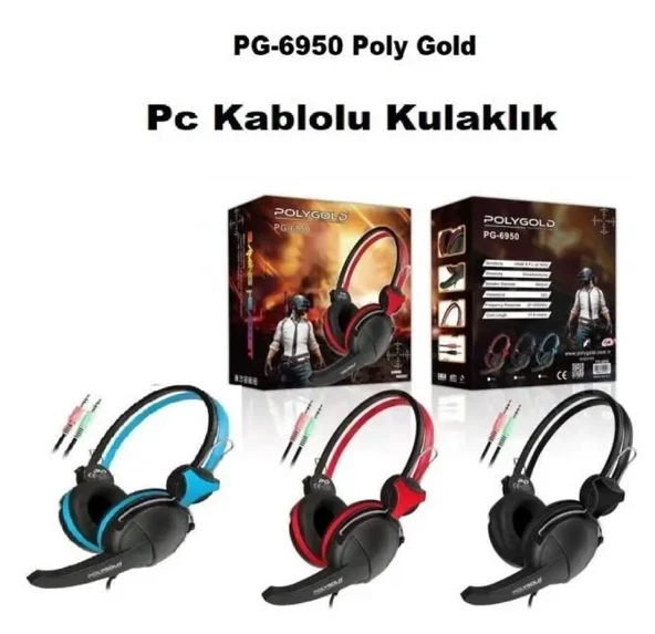 Polygold Pg-6950 Uyumlu Mikrofonlu Bilgisayar Kulaklığı Pg6950 mavi-siyah pc kulaklık - 2