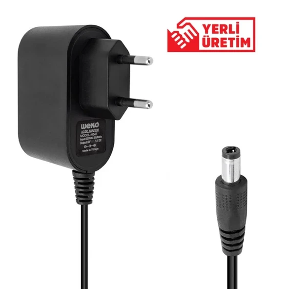 WEKO 5 VOLT 1 AMPER 5.5X2.5 UÇLU YERLİ ÜRETİM PLASTİK KASA PRİZ TİPİ ADAPTÖR 5,5X2,5 5V 1A ADAPTÖR