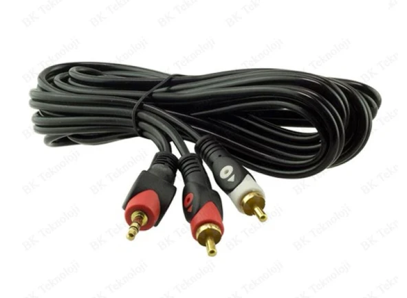 POWERMASTER PM-9486 1,5M 2 RCA ERKEK 3.5 MM STEREO ERKEK 1.5 METRE GOLD 1.KALİTE 2RCA KABLO - 3