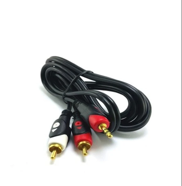 POWERMASTER PM-9486 1,5M 2 RCA ERKEK 3.5 MM STEREO ERKEK 1.5 METRE GOLD 1.KALİTE 2RCA KABLO