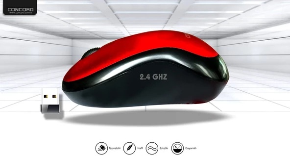 Concord C-13 2.4ghz Optik 1200DPİ Kablosuz Mouse KIRMIZI - 3