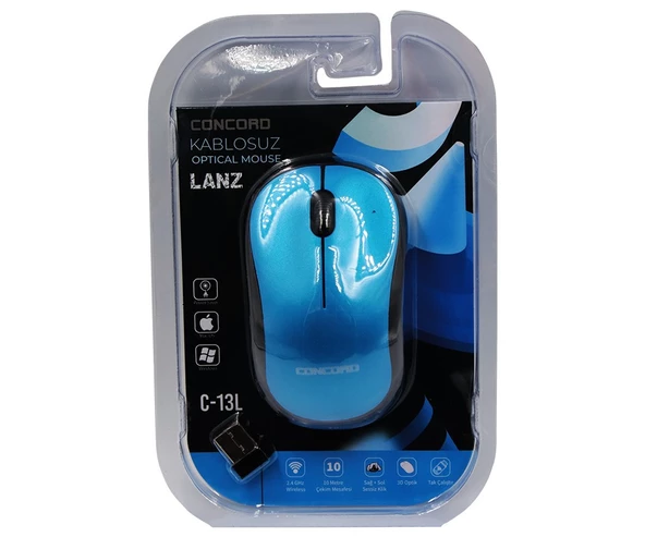 Concord C-13 2.4ghz Optik 1200DPİ Kablosuz Mouse MAVİ - 3