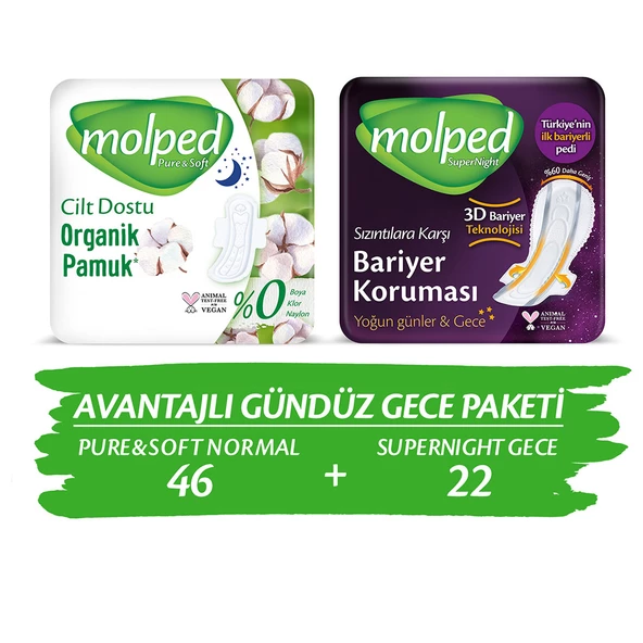 MOLPED AVANTAJLI GÜNDÜZ GECE PAKETİ (PURE&SOFT 46'LI NORMAL + SUPERNIGHT 22'Lİ GECE)