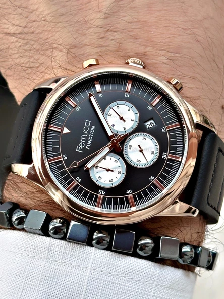 Ferrucci Function FCF.12709TK.05 Deri Kordon Erkek Kol Saati - Resim 4