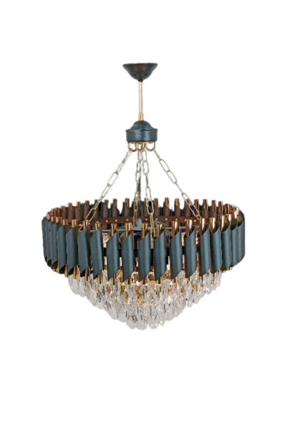 Birsen Aydınlatma Miva 55x55 Cm'Lik Kristal Taşlı Gold-Siyah Lüks Avize - Yatak Odası - Salon - Mutfak - Hol - 2