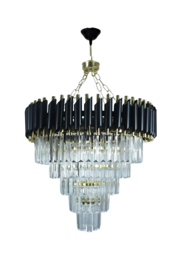 Birsen Aydınlatma Riva Gold 55x55 Cm'Lik Kristal Taşlı Gold Lüks Avize - Yatak Odası - Salon - Mutfak - Hol - 2