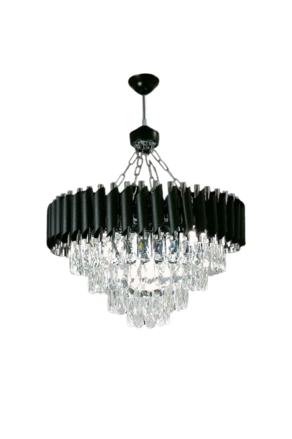 Birsen Aydınlatma Mezun Siyah 55x55 Cm'Lik Modern Kristal Taşlı Lüks Avize - Yatak Odası - Salon - Mutfak - Hol - 2