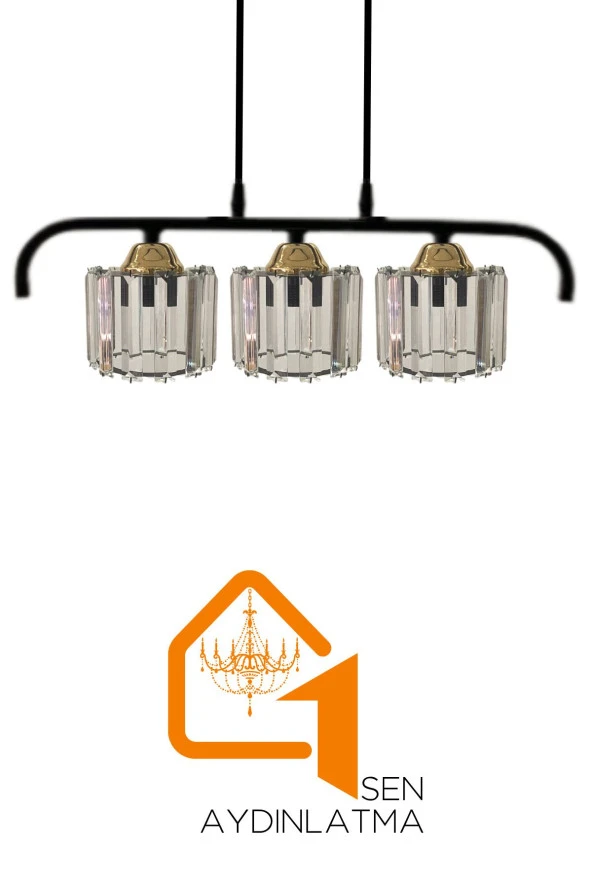 Birsen Aydınlatma Elmas 3'lü Gold Kristal Taşlı Lüx Sarkıt Avize - Yatak Odası - Salon - Mutfak - Hol - 4