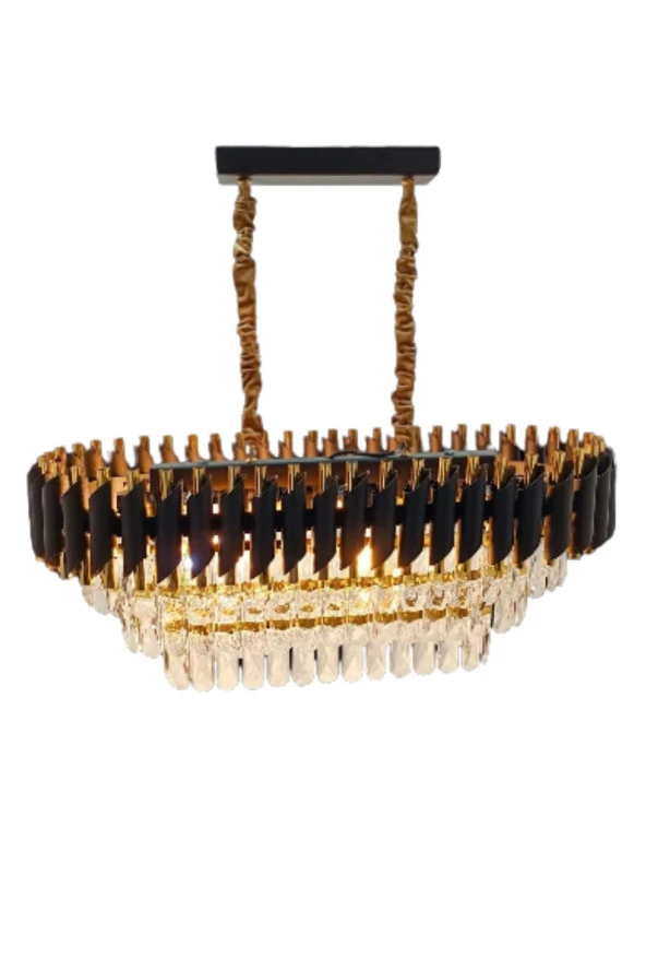 Birsen Aydınlatma Koza Siyah 73x35 Cm'Lik Kristal Taşlı Yemek Masası Lüks Avize - Yatak Odası - Salon - Mutfak - Hol - 2
