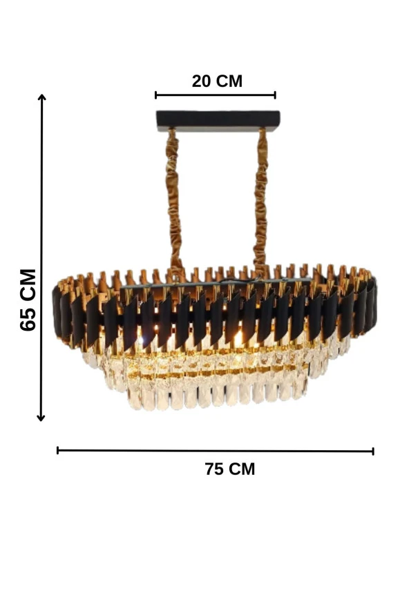 Birsen Aydınlatma Koza Siyah 73x35 Cm'Lik Kristal Taşlı Yemek Masası Lüks Avize - Yatak Odası - Salon - Mutfak - Hol - 3