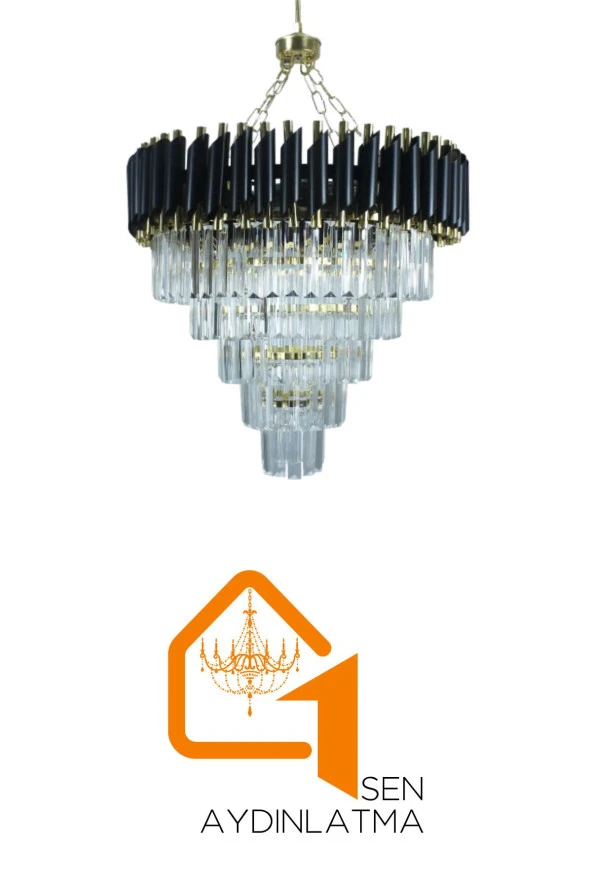 Birsen Aydınlatma Riva Gold 55x55 Cm'Lik Kristal Taşlı Gold Lüks Avize - Yatak Odası - Salon - Mutfak - Hol - 4