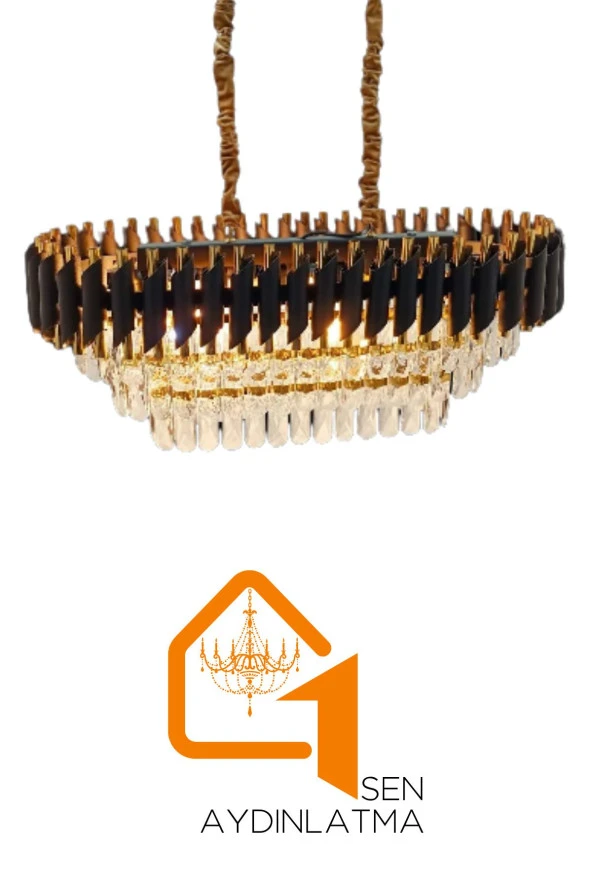 Birsen Aydınlatma Koza Siyah 73x35 Cm'Lik Kristal Taşlı Yemek Masası Lüks Avize - Yatak Odası - Salon - Mutfak - Hol - 4