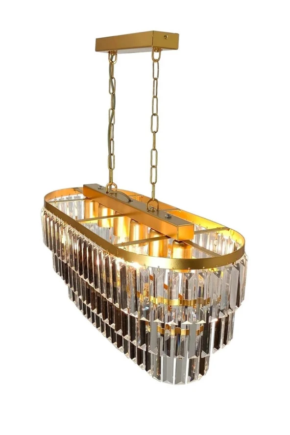 Birsen Aydınlatma Gizem Gold 73x30 Cm'lik Kristal Taşlı Yemek Masası Lüks Avize - Yatak Odası - Salon - Mutfak - Hol - 2